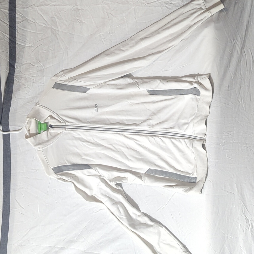 Men's L White Hugo Boss Zip Up Sweater